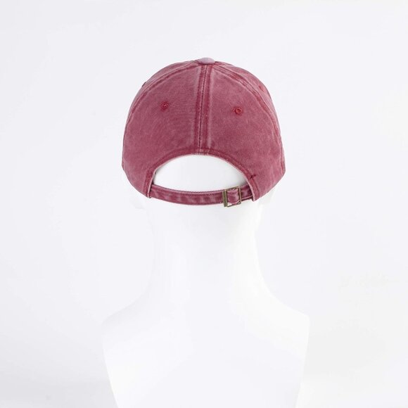 Unisex Washed-burgundy Baseball Cap Cotton Fits Washed Denim Adjustable Hat - Picture 5 of 7